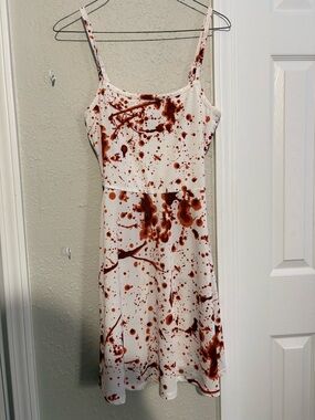 Hot Topic White Mini Slip Dress with Brown Splatter Print